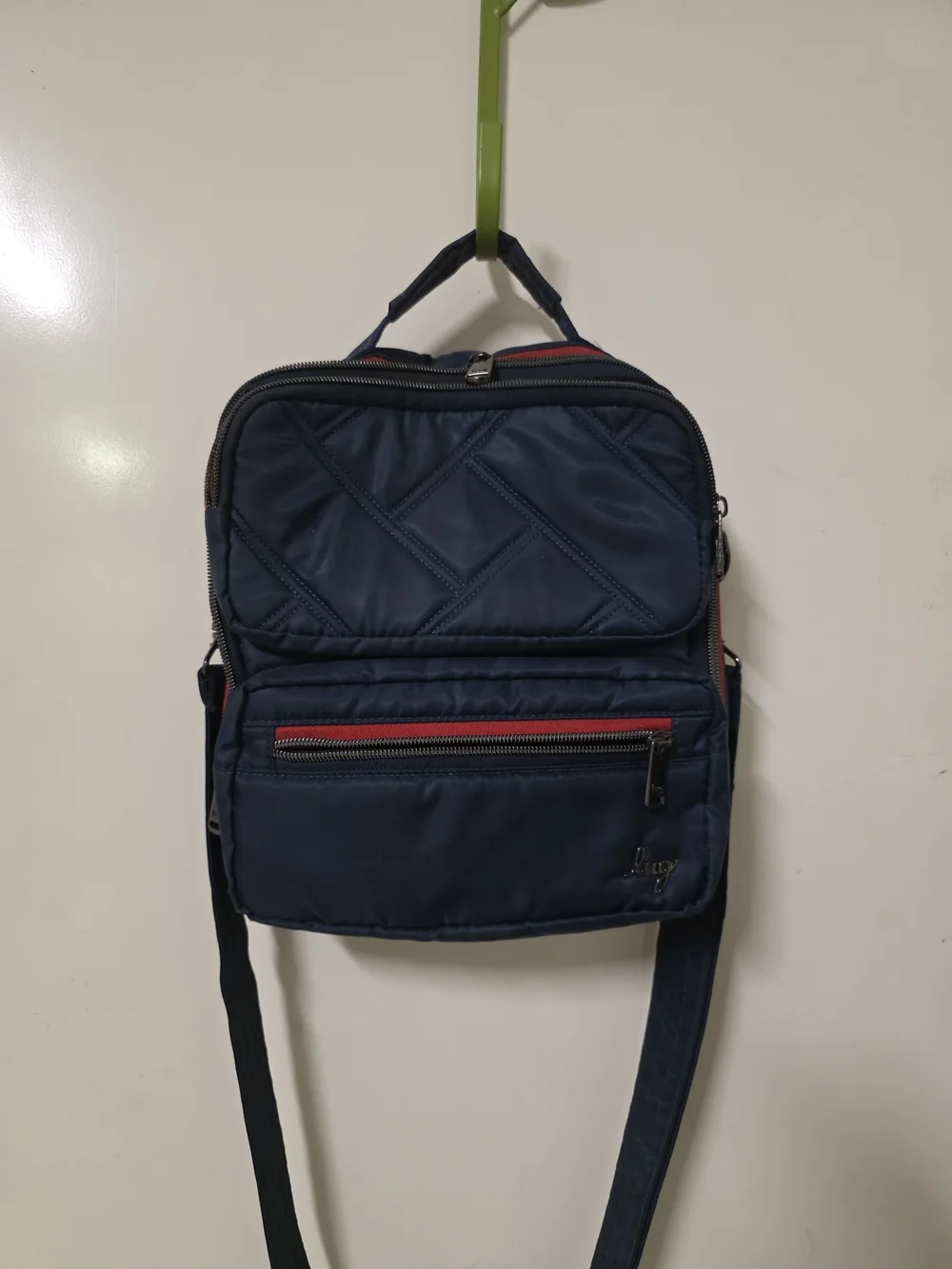 Quilted Navy Crossbody Messenger Bag with Front Zip Pocket